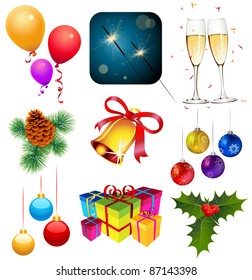 Set of Christmas decoration and items.
