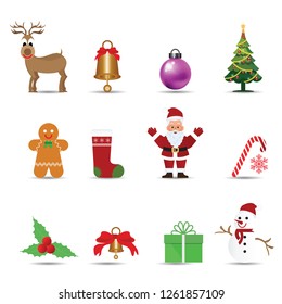 Set of Christmas decoration ornament isolated on white background, vector illustration.