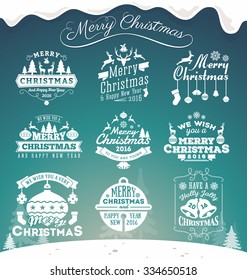 Set of Christmas decoration typography tag and label design. Merry Christmas and happy new year 2016. Vector illustration