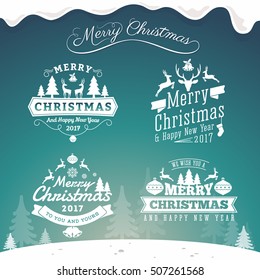 Set of Christmas decoration typography tag and label design. Merry Christmas and happy new year 2017. Vector illustration