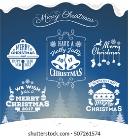 Set of Christmas decoration typography tag and label design. Merry Christmas and happy new year 2017. Vector illustration