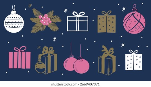 Um conjunto de decorações de Natal