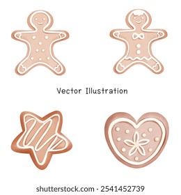 Set of Christmas decorations. Collection of different Gingerbread Cookies. Watercolor illustration of hand painted christmas cookies: man, tree, stars, heart, candy.