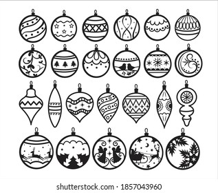 Set of Christmas decorations. Collection of Christmas tree toys. Vektor illustration of stylized decoration for New Years celebration.