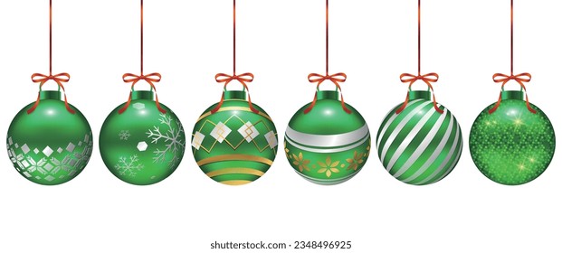 Set of Christmas decorations in different patterns with metallic shine, suitable for posters, cards, sale decorations