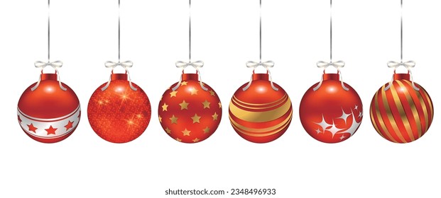 Set of Christmas decorations in different patterns with metallic shine, suitable for posters, cards, sale decorations