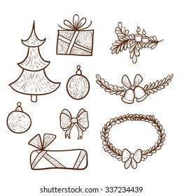 Set of Christmas decorations in doodle style