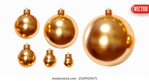 Set of Christmas decorations in form of balls with sparkles realistic 3d design. Xmas ornaments balls in glitters. Collection of holiday New Year elements round decorative baubles. Vector illustration