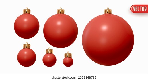 Set of Christmas decorations in form of balls with sparkles realistic 3d design. Xmas ornaments balls in glitters. Collection of holiday New Year elements round decorative baubles. Vector illustration