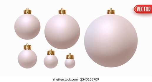 Set of Christmas decorations in form of balls with sparkles realistic 3d design. Xmas ornaments balls in glitters. Collection of holiday New Year elements round decorative baubles. Vector illustration