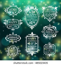 Set of christmas decorations, holiday frames with wishes