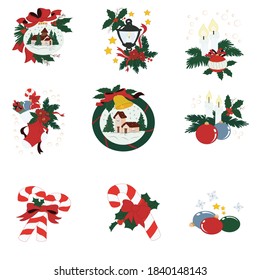 Set of Christmas decorations, holiday, gift or invitational card, invitation EPS Vector, Christmas collection.