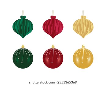 Set of Christmas decorations: Honeycomb and glass ball vector illustration. Christmas Ornament.