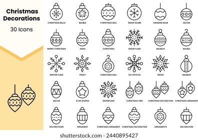 Set of christmas decorations icons. Simple line art style icons pack. Vector illustration