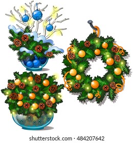 Set of Christmas decorations for interior. Sample of the poster, invitation and other cards. Vector illustration.