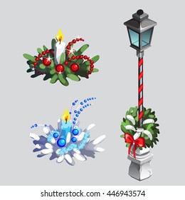 Set of Christmas decorations isolated on white background. Vector illustration.