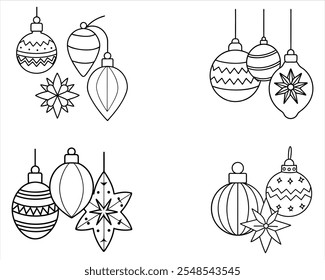 Conjunto de decorações de Natal set line art 