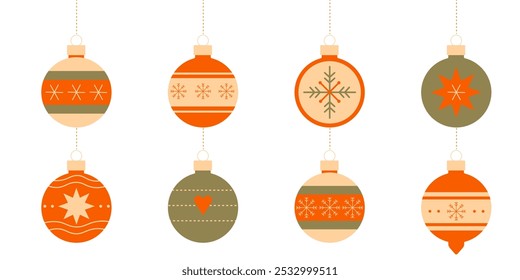 Conjunto de decoraciones navideñas sobre una cuerda. Aislado en un fondo transparente