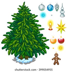 A set of Christmas decorations for the Christmas tree. Vector illustration.