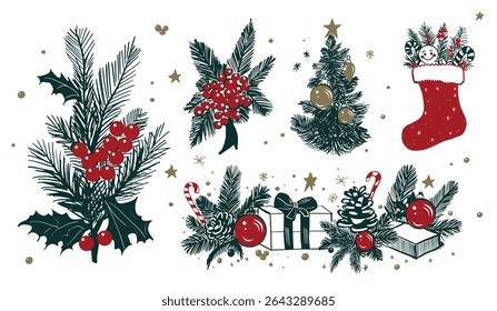 A set of Christmas decorations vector