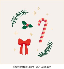Un conjunto de decoraciones navideñas. Gráficos vectoriales