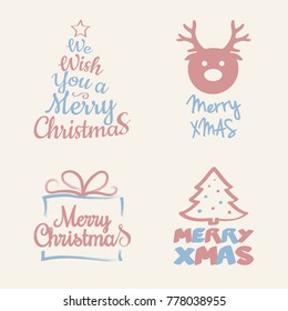 Set of Christmas decorations with wishes. Vector.