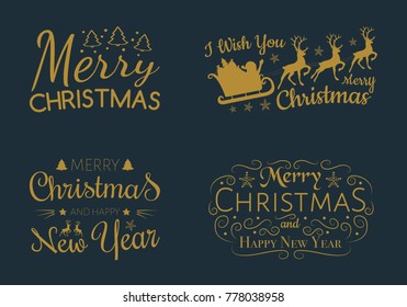 Set of Christmas decorations with wishes. Vector.