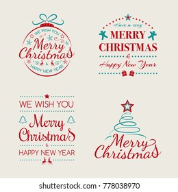 Set of Christmas decorations with wishes. Vector.