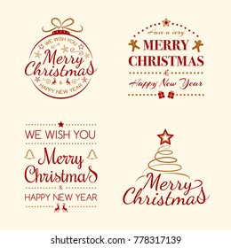 Set of Christmas decorations with wishes. Vector.