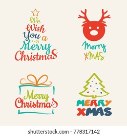 Set of Christmas decorations with wishes. Vector.