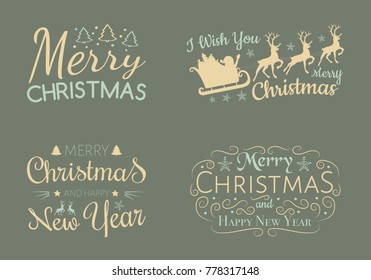 Set of Christmas decorations with wishes. Vector.