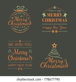 Set of Christmas decorations with wishes. Vector.