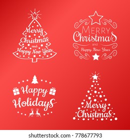 Set of Christmas decorations with wishes. Vector.