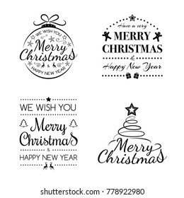 Set of Christmas decorations with wishes. Vector.