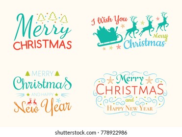 Set of Christmas decorations with wishes. Vector.