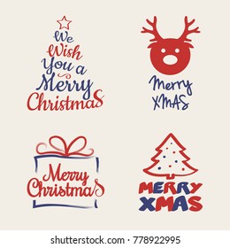 Set of Christmas decorations with wishes. Vector.