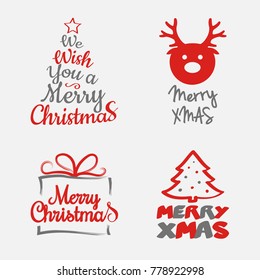 Set of Christmas decorations with wishes. Vector.
