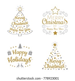 Set of Christmas decorations with wishes. Vector.