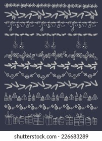 Set of Christmas and decorative elements. Gifts, christmas trees, stars and other element. Vector illustration. Christmas decoration  design collection. Hand Drawn graphic elements.