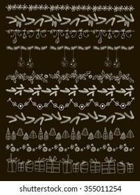 Set of Christmas and decorative elements. Gifts, christmas trees, stars and other element. Vector illustration. Christmas decoration  design collection. Hand Drawn graphic elements.