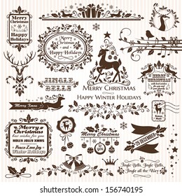 Set of christmas decorative elements (monochrome)