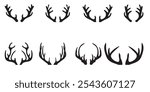 Set of Christmas Deer Antlers Silhouettes - Festive Vector Icons for Holiday and Winter Decor Designs