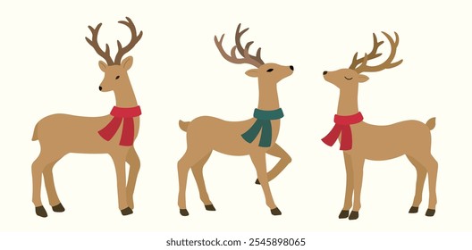 conjunto de natal veado plano vetor ilustração stock.
Elegante clipart de veado de Natal.
Cervo de Natal usando design de cachecol.
Bom para cartão, cartaz, banner, folheto. 