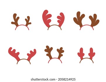 Set of Christmas deer horns. Vector illustration in flat style on a white background.