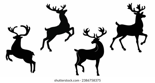 Set of Christmas deer silhouettes. Christmas deer vectors.