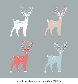 Set of Christmas Deer for your Christmas design. Vector illustration.