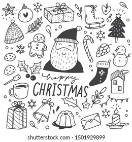 Set of Christmas design element in doodle style
