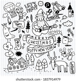 Set of Christmas design element in doodle style,Sketchy  hand drawn Doodle cartoon set of objects  on the Merry Christmas theme ,Each on a separate layer.