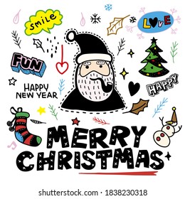 Set of Christmas design element in doodle style,Sketchy  hand drawn Doodle cartoon set of objects  on the Merry Christmas theme ,Each on a separate layer.