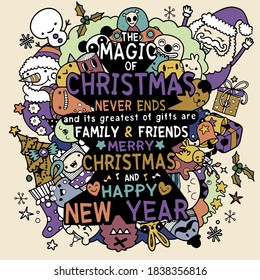 Set of Christmas design element in doodle style,Sketchy  hand drawn Doodle cartoon set of objects  on the Merry Christmas theme ,Each on a separate layer.